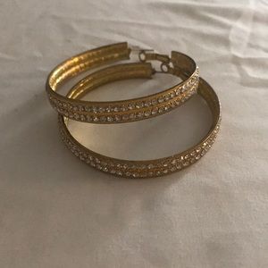 Large gold rhinestone hoops earrings